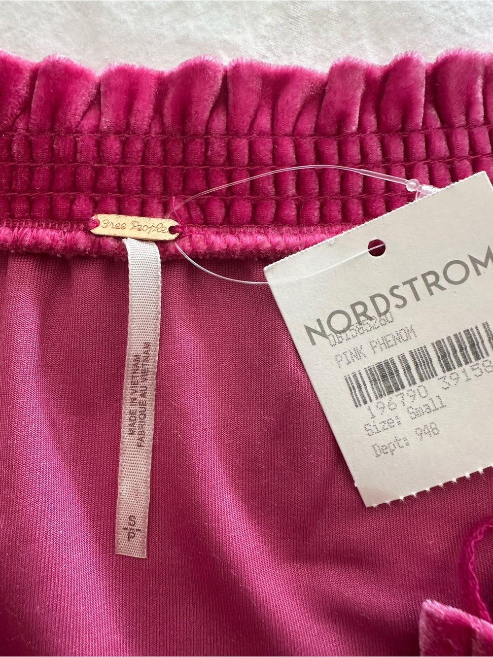 Free People NWT Fuchsia Velvet Tie-Neck Puff Sleeve Blouse, size small - Picture 7 of 11